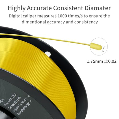 PLA 3D Printer Filament, Dimensional Accuracy +/- 0.02 mm, 1 kg Spool(2.2lbs), 1.75 mm，Yellow - color: 1kg Yellow