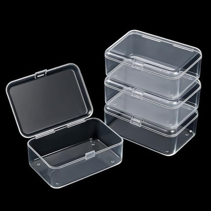 4 Pcs Small Clear Plastic Storage Boxes with Hinged Lids, 3.7x2.5x1 inches