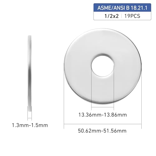 19PCS 1/2" x 2" Fender Washers, 304 Stainless Steel 18-8, Thickened 1/2 Fender Washer,1/2" ID x 2" OD - color: Silver, size: 1/2x2"