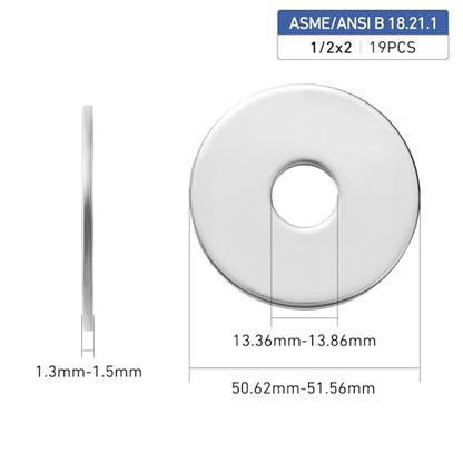 19PCS 1/2" x 2" Fender Washers, 304 Stainless Steel 18-8, Thickened 1/2 Fender Washer,1/2" ID x 2" OD - color: Silver, size: 1/2x2"