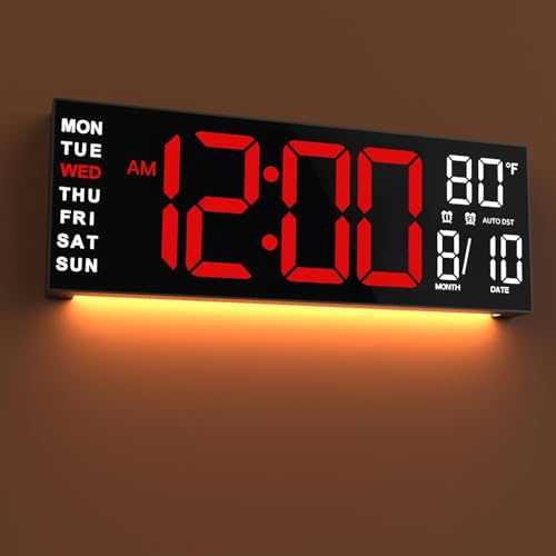 JALL 16" Large Digital Wall Mount Clock, Count Down Timer, Alarm, Big LED, RGB Color, DST, Temperature for Living Room Classroom Desk, Xmas, Birthday Gift for Senior Mom Dad (Red White, 16 inches) - color: Red White, size: 16 inches