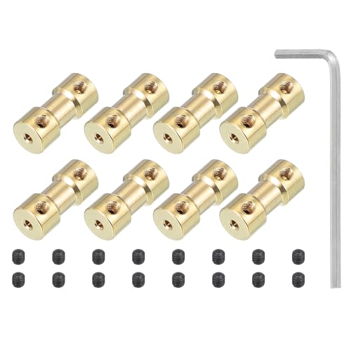 PATIKIL Brass Shaft Coupling Joint 2mm to 2mm, 8 Pcs Motor Shaft Coupler Extension Connector Rigid Sleeve Adapter Transmission Joint with Screws for RC Car Tires Shaft Motor - size: 2mm to 2mm