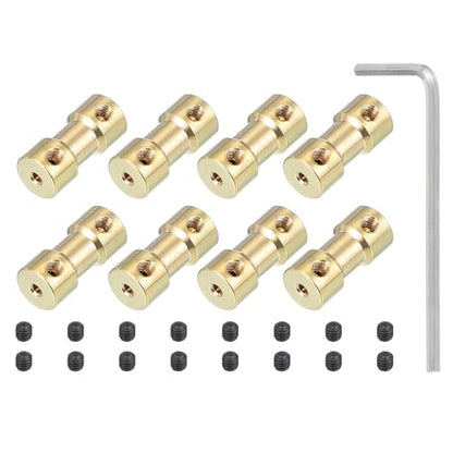 PATIKIL Brass Shaft Coupling Joint 2mm to 2mm, 8 Pcs Motor Shaft Coupler Extension Connector Rigid Sleeve Adapter Transmission Joint with Screws for RC Car Tires Shaft Motor - size: 2mm to 2mm