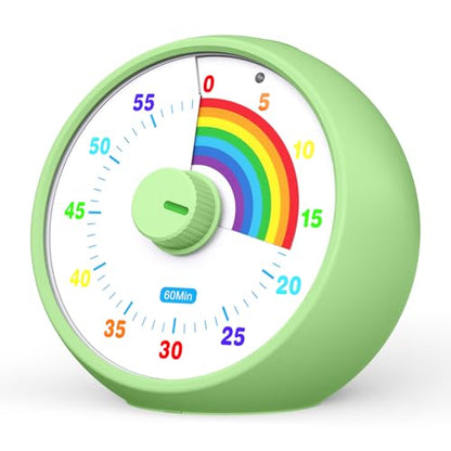 Visual Timer for Kids, 60-Minute Countdown Timer for Classroom Office Kitchen, Desk Timer Kids Time Management Tools with Silent Operation, Pomodoro Time Rainbow Pattern (Green) - color: Green