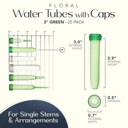 Royal Imports Floral Water Tubes with Caps – 3" Green Flower Vials 100 Pack - color: 3" Green-standard 100 Pack