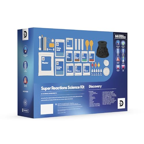 Discovery™ Super Reactions Science Kit – 66 Experiments STEM Lab for Kids| Includes Chemistry Tools, Volcano Mold, Slime, Reactions & Explosions|Educational Learning Toy|DIY Activity Set Gift| Ages 8+