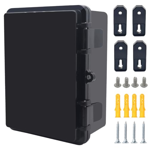 Junction Box, Hinged Black Cover IP67 Waterproof ABS Project Box with Mounting Plate Electrical Box Enclosure with Wall Bracket 7.1 x 5.1 x 3.5inch(180x130x90mm) - color: Black, size: 7.1"x5.1"x3.5"