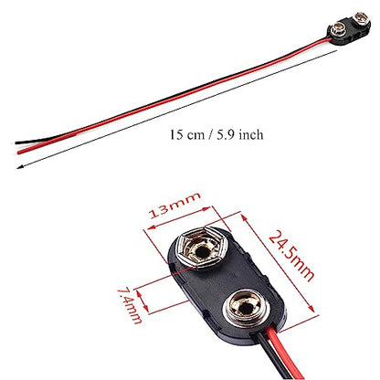 9 V Battery Clip Connector 5.9 inches Long Black and red Lead Wires Cable Connection Hard Shell Connector 15PCS