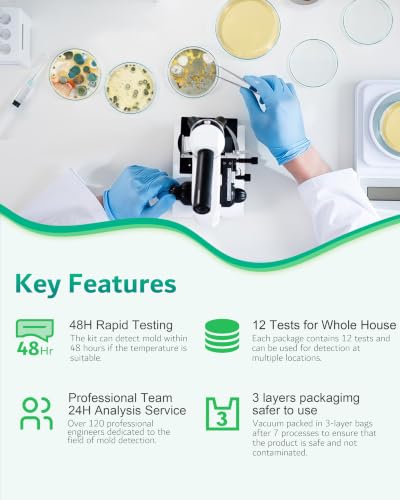 Mold Test Kit for Home - 12 Simple Detection Tests for HVAC, Surfaces & Indoor Air Quality, DIY Black Mold Detector Testing kit at Home, with Detailed Identification Guide & Free Lab Analysis - style: 12 Test Plates