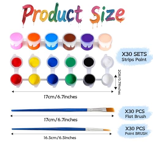 420 PCS Mini Acrylic Paint Set,30 Pack Washable Paint Strips for Kids & Adults - Includes 60 Brushes, 12 Colors kids Paint Kits for Easter Eggs, Birthday, Classroom Party，school supplies - size: 30 Pack