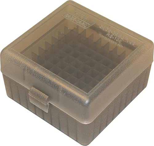 MTM RS-100-41 100 Round Rifle Ammo Box | Flip-Top | 223 204 Ruger 6x47 | Indestructible polypropylene, Snap-lock latch | USA Made | Clear Smoke - color: Clear Smoke