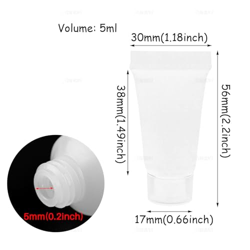 AUEAR, 24 Pack 5ml Empty Refillable Plastic Soft Tubes Squeeze Cosmetic Bottles Packing Sample Mini Containers for Body Lotion Shower Gel Shampoo Cleanser - color: 5 ml