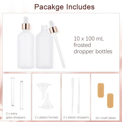 10 Pack 100ml Frosted Glass Sample Dropper Bottles, Rose Golden Caps - color: Frosted, size: 100mL-10pcs