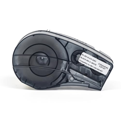 1 Pack Compatible with Brady M21-250-595-WT Label, Black/White, 0.25" x 21' - color: Black-on-white, size: 0.25" X 21'