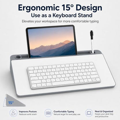 Glass Desktop Whiteboard,Dry Erase Board Buddy Keyboard Stand - color: Grey