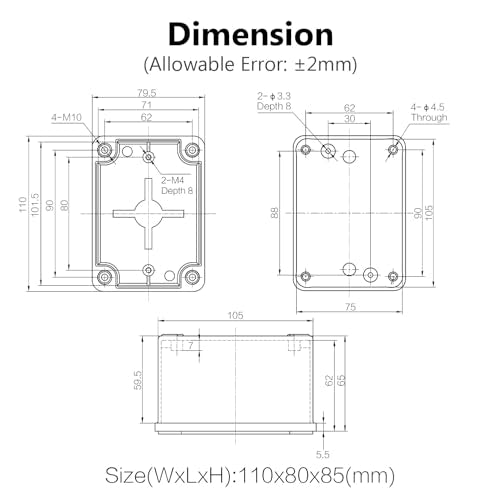 LeMotech Junction Box IP67 Waterproof Dustproof ABS Plastic Project Box for Electrical Outdoor Enclosure Gray 4.3 x 3.1 x 3.3 inch (110 x 80 x 85 mm),2 Pack - size: 4.3" x 3.1" x 3.3" (2pc)