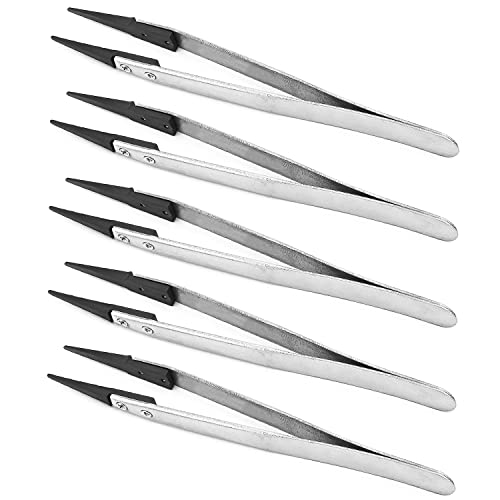 Utoolmart ESD-249 Precision Anti-Static Carbon Fiber Tweezers Stainless Steel Tweezers for Craft Jewelry Electronics 5 pcs - color: 5pcs, size: ESD-249