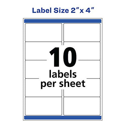 Avery Waterproof Labels with Ultrahold Adhesive, 2" x 4", Case of 500 Labels for Laser Printers (15513)