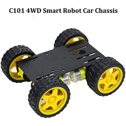 Professional 4WD Robot Smart Car Chassis Kit C101 with Speed Encoder TT Motor, Metal Wheeled Robotic Model Sciences Experiment Platform for Arduino/Raspberry Pie/Microbit STEAM Competition - color: Black