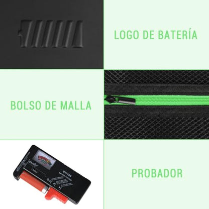 Battery Organizer Storage Case with Tester,88 Slot for AAA AA Button Cells - color: 88-Slots (Black-Green)