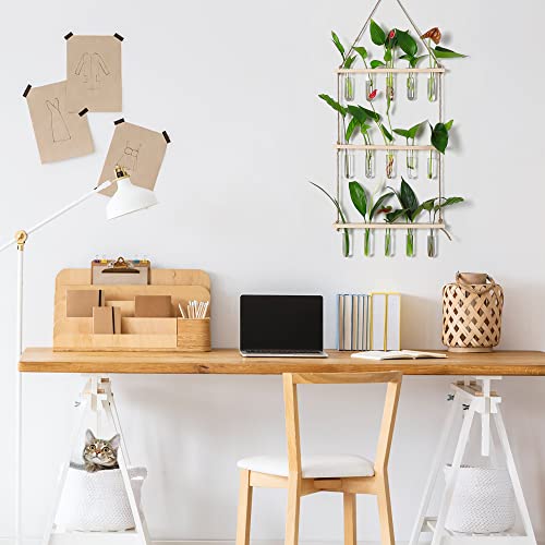 YIBOT Plant Propagation Stations with Wooden Stand 15 Glass Test Tubes Vase - color: Beige, size: 14"L x 14"W x 35"H