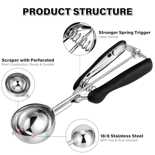 Large Cookie Scoop 4 Tbsp, Professional Stainless Steel Ice Cream Scoop 60mm, Cupcake Scoop Muffin Scoop for Baking, Good Soft Grips, Quick Trigger Release, 60ml (4 Tablespoon) - size: 4 tbsp (60 mm)