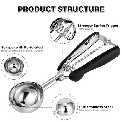 Large Cookie Scoop 4 Tbsp, Professional Stainless Steel Ice Cream Scoop 60mm, Cupcake Scoop Muffin Scoop for Baking, Good Soft Grips, Quick Trigger Release, 60ml (4 Tablespoon) - size: 4 tbsp (60 mm)