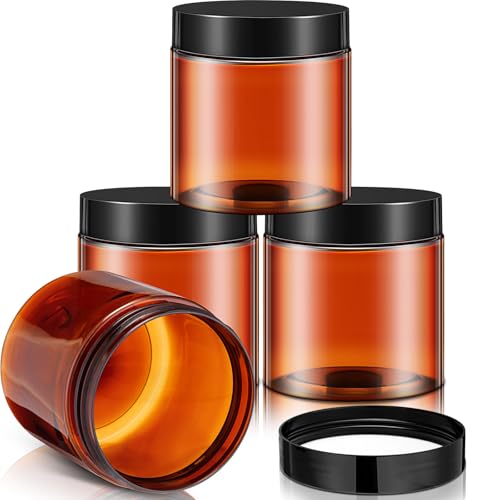 Patelai 4 Pcs Plastic Jars with Lids, Amber, 8 oz, Wide Mouth - color: Amber, size: 8 oz