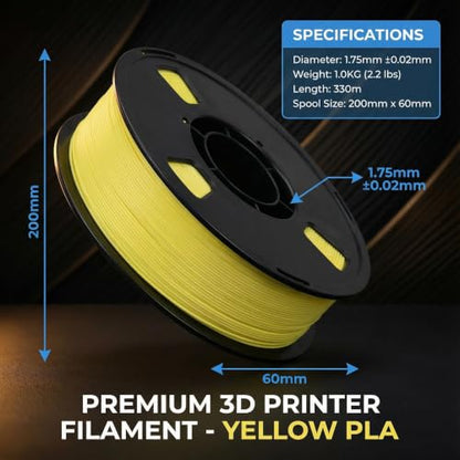 Matte PLA + 3D Printer Filament,PLA + Filament 1.75mm, Neatly Wound 3D Printing Filament 1.75mm, Dimensional Accuracy +/- 0.02 mm, Fit Most FDM 3D Printers, 1kg Spool (2.2lbs) (Yellow) - color: Yellow
