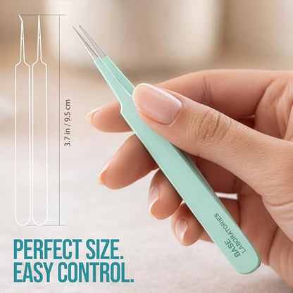 Base Labs Ingrown Hair Tweezers Set – 2 Pack Precision Tweezers for Ingrown Hair Removal, Curved & Pointed Tip Stainless Steel Tweezers with Protective Case for Razor Bumps, Splinters & Facial Hair - size: 2 Count (Pack of 1)