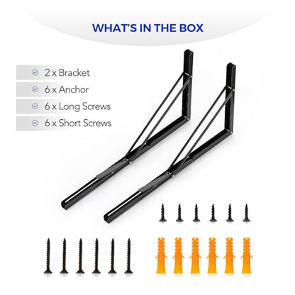 Ravinte Matte Black Folding Shelf Brackets, 22 Inch, 2 Pack - size: 22 Inch