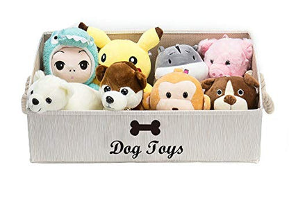 Geyecete Large Dog Toys Storage Bins-Foldable Fabric Trapezoid Organizer Boxes with Weave Rope Handle,Collapsible Basket for Shelves,Dog Apparel(Beige-Dog) - color: Beige