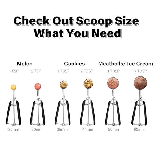 Large Cookie Scoop 4 Tbsp, Professional Stainless Steel Ice Cream Scoop 60mm, Cupcake Scoop Muffin Scoop for Baking, Good Soft Grips, Quick Trigger Release, 60ml (4 Tablespoon) - size: 4 tbsp (60 mm)