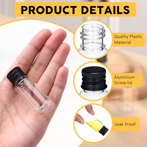 200 Pcs 10ml Mini Plastic Bottles Vials Tiny Jar with Aluminum Screw Lid Cap Clear Plastic Sample Container with Sealed Top Metal Lid for Cosmetic Essential Oil Specimen DIY Craft (Black) - color: Black