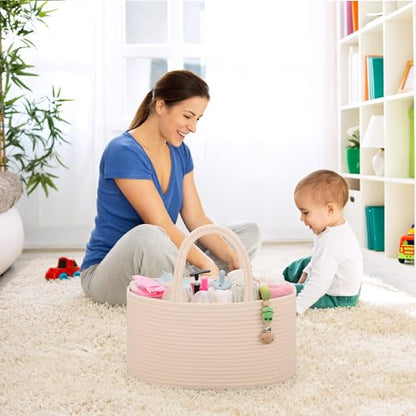 COMSE Baby Diaper Caddy Organizer with Handles, Cotton Rope, Beige - color: Beige, size: Regular