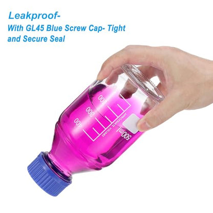 PATIKIL 10 Pack Reagent Media Storage Bottles, 25ml Borosilicate Glass Graduated Round Bottles with GL32 Blue Screw Cap for Lab Water Reagent Liquids, Clear - size: 25ml