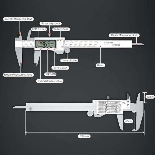 Digital Calipers, Caliper Measuring Tool with Large LCD Screen(6Inch/150mm) - color: Silver