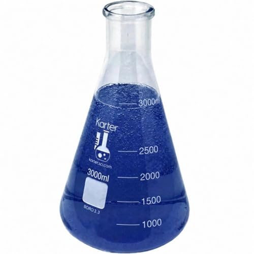 3000ml Narrow Mouth Erlenmeyer Flask, 3.3 Borosilicate Glass, Karter Scientific 213G16 (Single) - size: 3000ml, style: Pack of 1