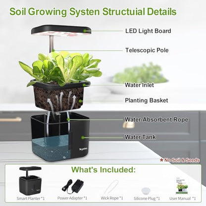 Indoor Garden Growing Systems Self-Watering Plant Pot Smart Gardening System with 17 Watts LED Grow Light Auto Timer Gardening Plant Gifts for Mom Plant Pot for vegetables herbs(No Seeds&Soil) - color: Black