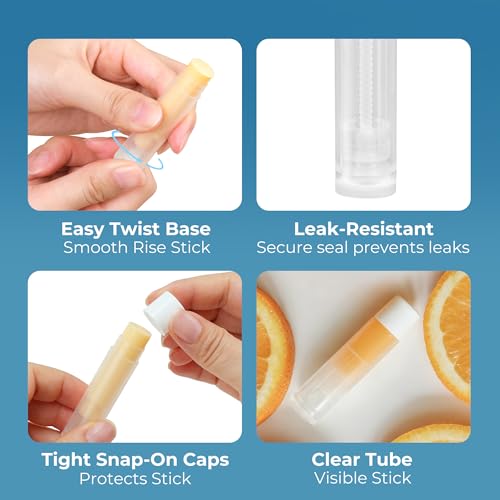 LotFancy Lip Balm Tubes Kit with Filling Tray & Spatula, 50 Pcs 5.5ml (3/16 oz) Clear Empty Lip Balm Containers with White Caps, BPA-Free, Leak-Resistant - color: White(with Tray & Spatula)