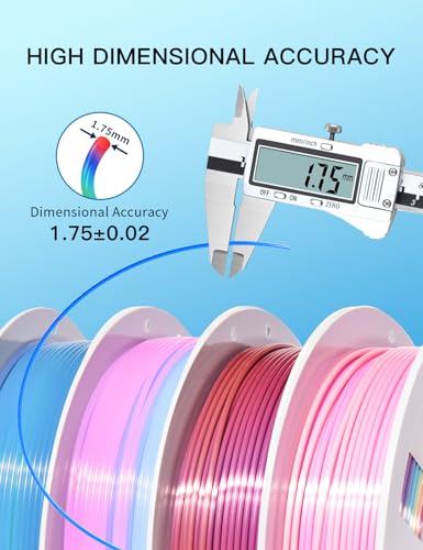PINBALL Silk Rainbow & Crystal Rainbow PLA Filament 1.75mm, 3D Printer Filament Fast Color Change, Fit Most FDM Printers, 250g Spool, 4 Rolls - color: Pla-250g*4-silk&crystal Rainbow, size: PLA-250g*4