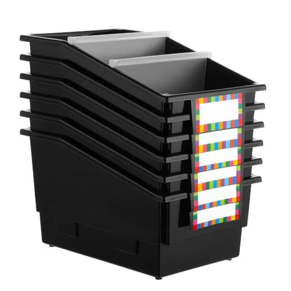 6 Pack Picture Book Bins with Dividers for Classroom, Black - color: Black