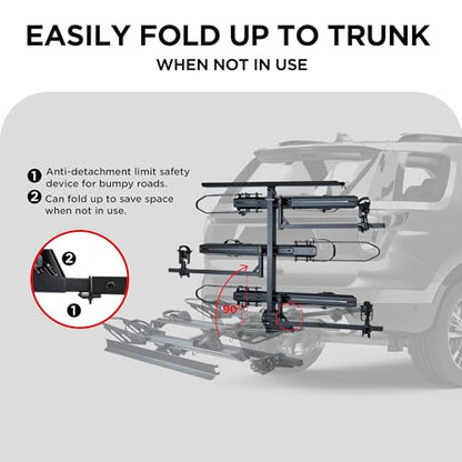 Rockland Foldable 3-Ebike Rack with Ramp, 250 lbs Capacity, Hitch Mount Electric Bike Rack, Fits up to 5" Fat Tire Width and 50" Wheelbase, Ebike Carrier Rack for 2" Receiver for Cars SUVs Vans RVs - size: 3-Ebike Rack+250LBS (with Ramp)