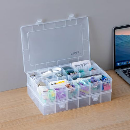 Vidifor Large 24 Grids Plastic Storage Container, Washi Tape Storage, Minifigure storage, Craft Storage, Fishing Tackle Boxes, Parts Storage Box with Dividers (1, Large)