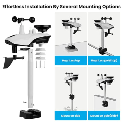 Weather Station Wireless Indoor Outdoor, Wireless Weather Station with Digital Display, Rain Gauge, Wind Speed, Air Pressure, Temperature, Humidity, Weather Forecast & Adjustable Backlight - No WiFi
