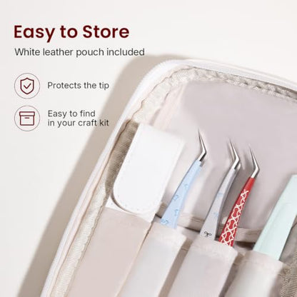 Craft Tweezers, Precision Tweezers with Leather Pouch for Stickers - color: Red