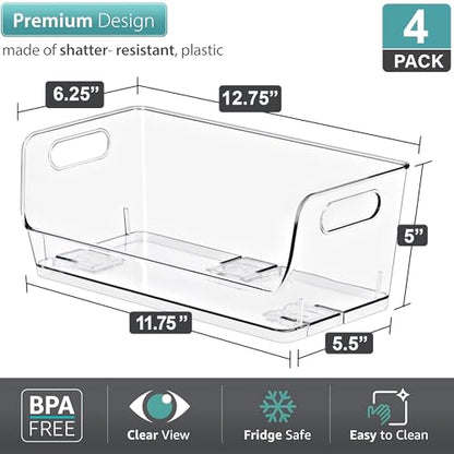 Sorbus Clear Pantry Organizer with Stackable Storage Bins, Open Front - size: Small Wide, style: 4 Pack