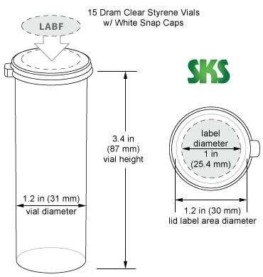SKS Bottle & Packaging Clear Styrene Plastic Vials with Snap Caps, 15 Dram Storage Tubes with Caps, High Clarity Vials, Secure Seal, for Bath and Body, Craft Storage, Beads, Dry Herbs, Pack of 72 - size: 15 Dram, 72 Caps per Case