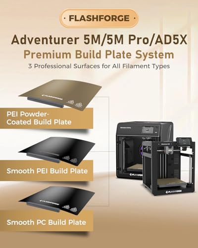 FLASHFORGE Adventurer 5M/5M Pro/AD5X PEI Build Plate,Magnetic Flexible Heated Bed Platform with Dual-Texture Coating - Powder-Coated&Painting Surface,Tool-Free Removal,for PLA/PETG/TPU/ABS/ASA/PC/CF - style: PEI Powder-Coated Build Plate