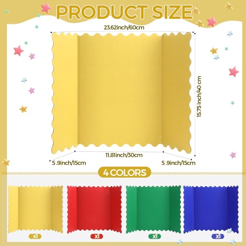 Mooliwe 4 Pack 24" x 16" Trifold Poster Board Scalloped, Rainbow - color: Rainbow, size: 24" X 16"